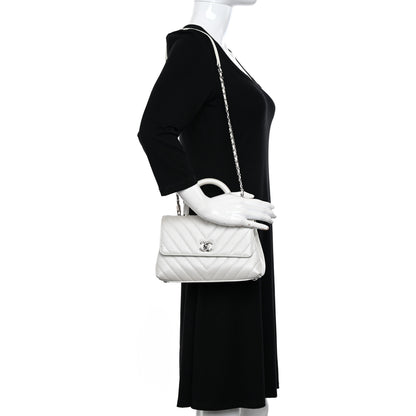 Chanel Iridescent Caviar Chevron Quilted Mini Coco Handle Flap White 2 of 17