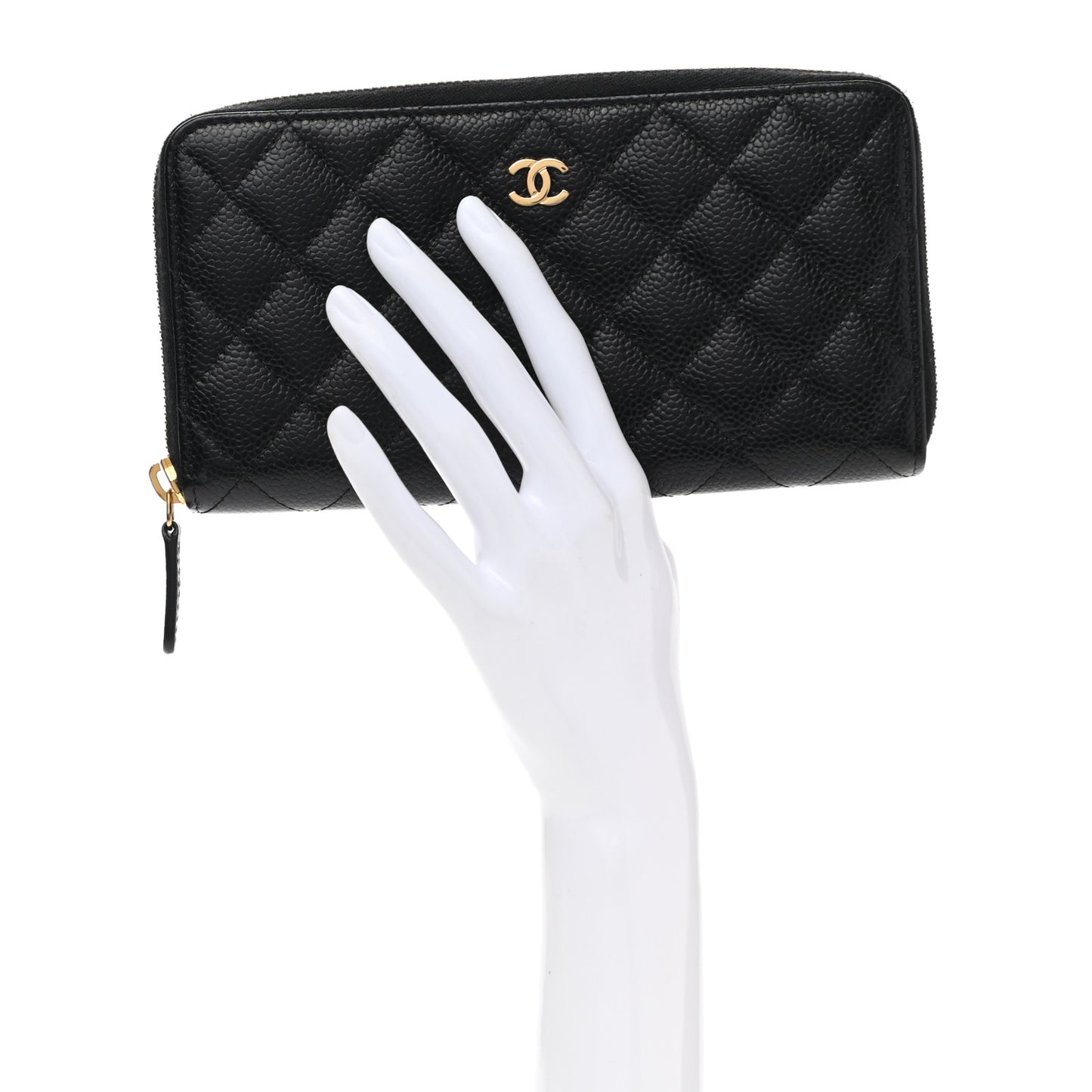 Caviar Quilted Large Gusset Zip Around Wallet Black