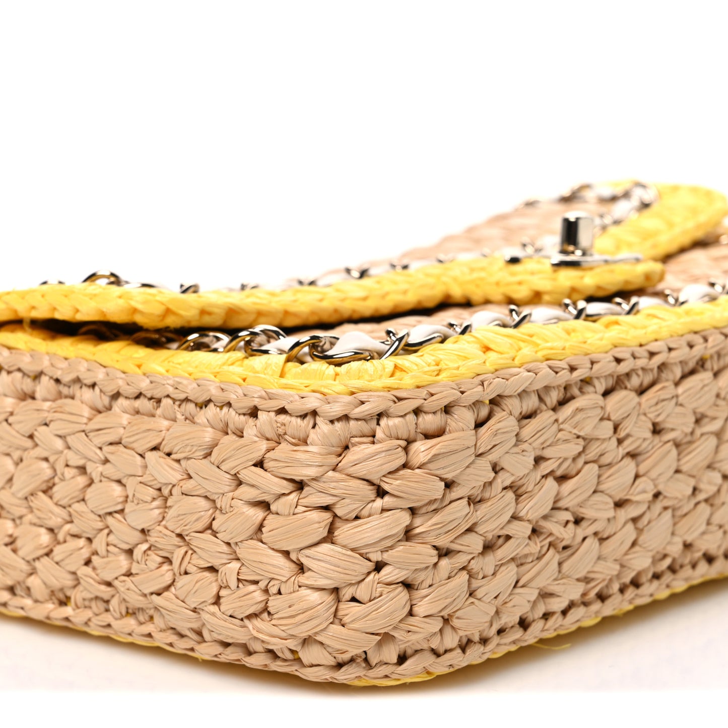 Raffia Chain Venice Beach Flap Bag Beige Yellow