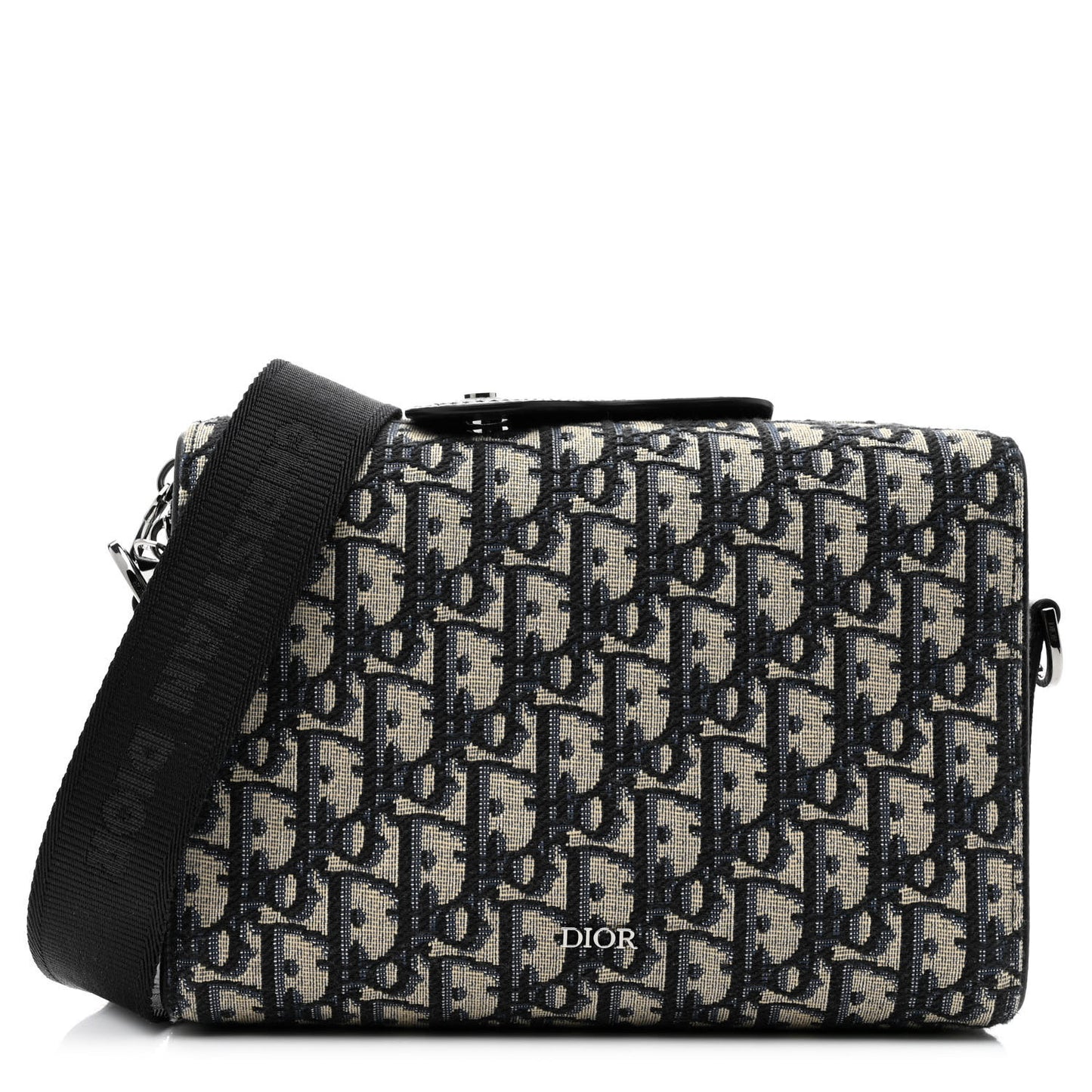 Oblique Jacquard Grained Calfskin Lingot Pouch Beige Black