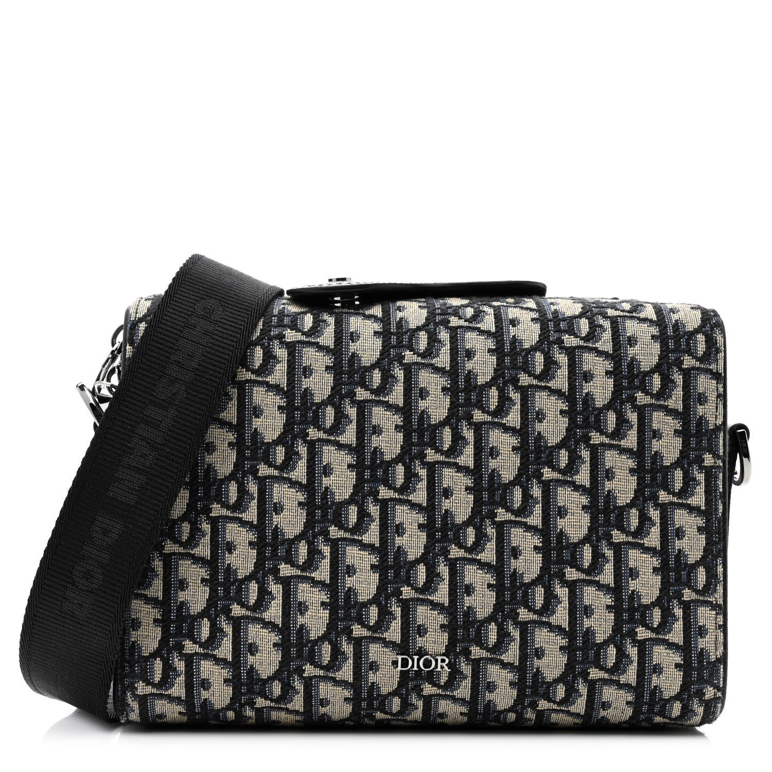 Christian Dior Oblique Jacquard Grained Calfskin Lingot Pouch Beige Black 1 of 11