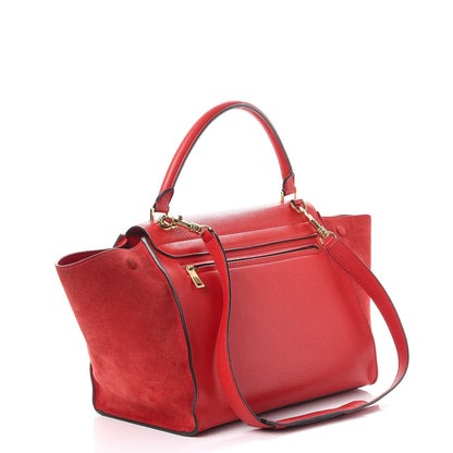 Celine Drummed Calfskin Suede Medium Trapeze Coquelicot 4 of 13