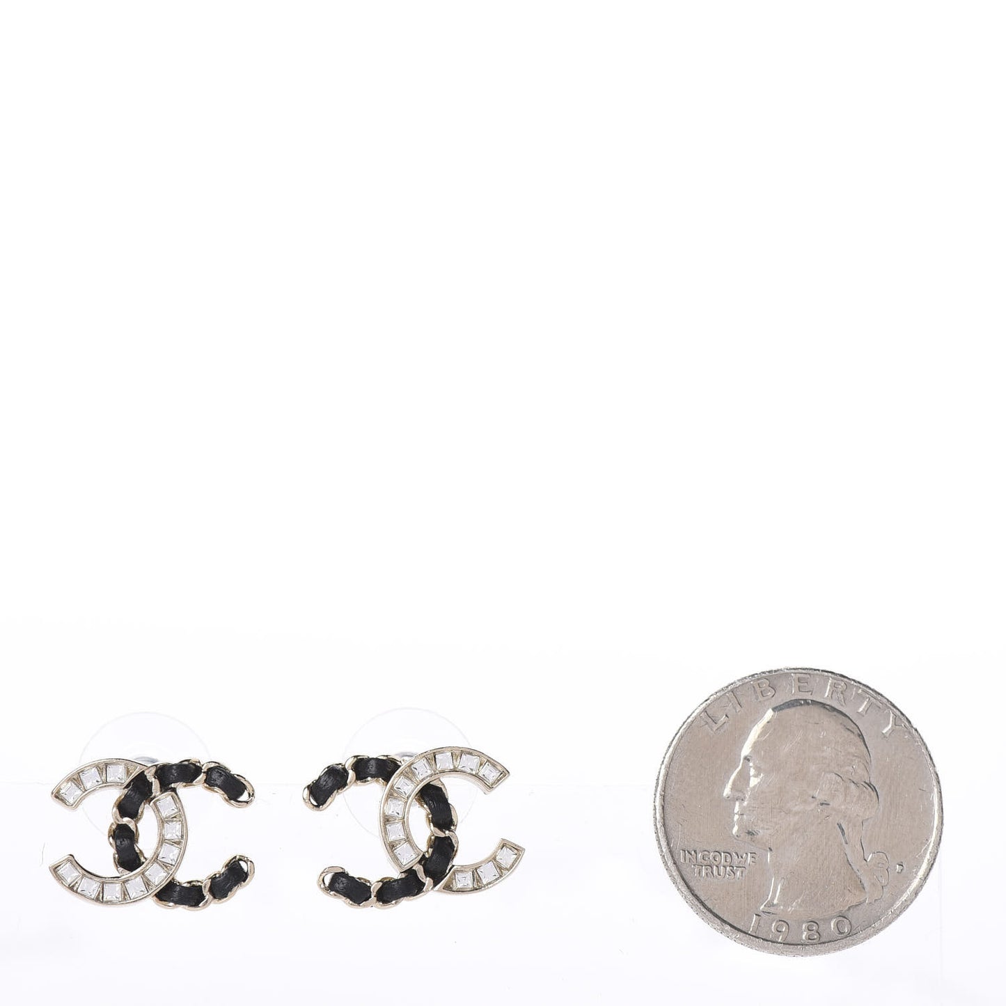 Crystal Baguette Lambskin Chain CC Vintage Allure Stud Earrings Black Gold