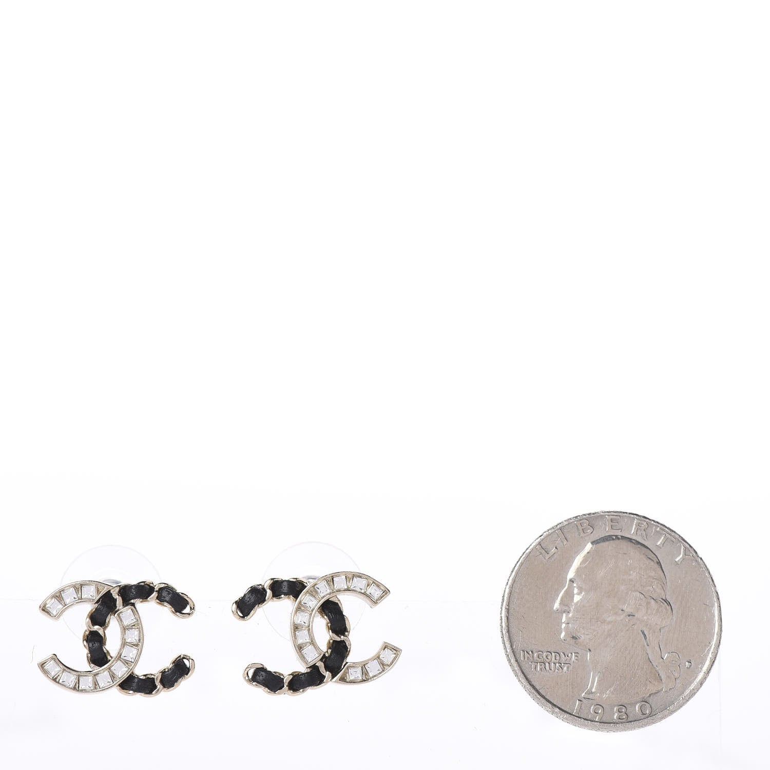 Chanel Crystal Baguette Lambskin Chain CC Vintage Allure Stud Earrings Black Gold 2 of 4