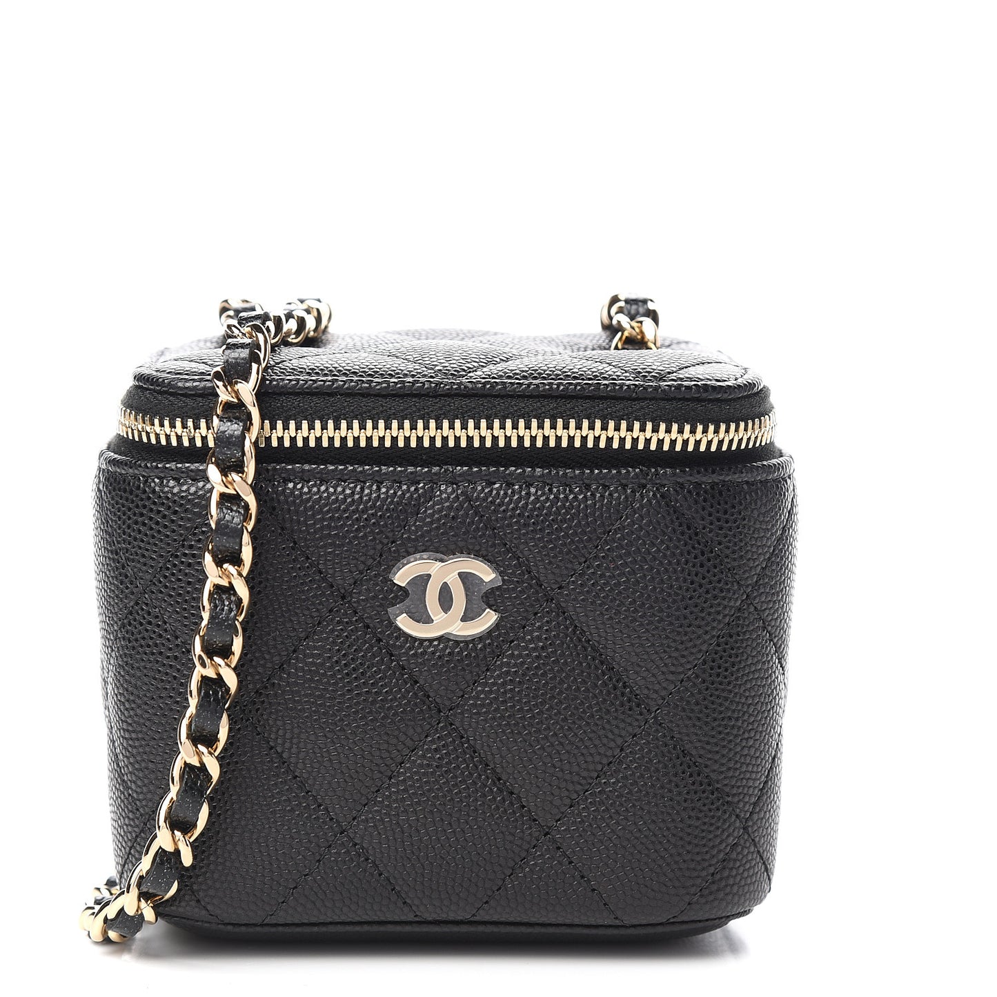 Caviar Quilted Mini Vanity Case With Chain Black