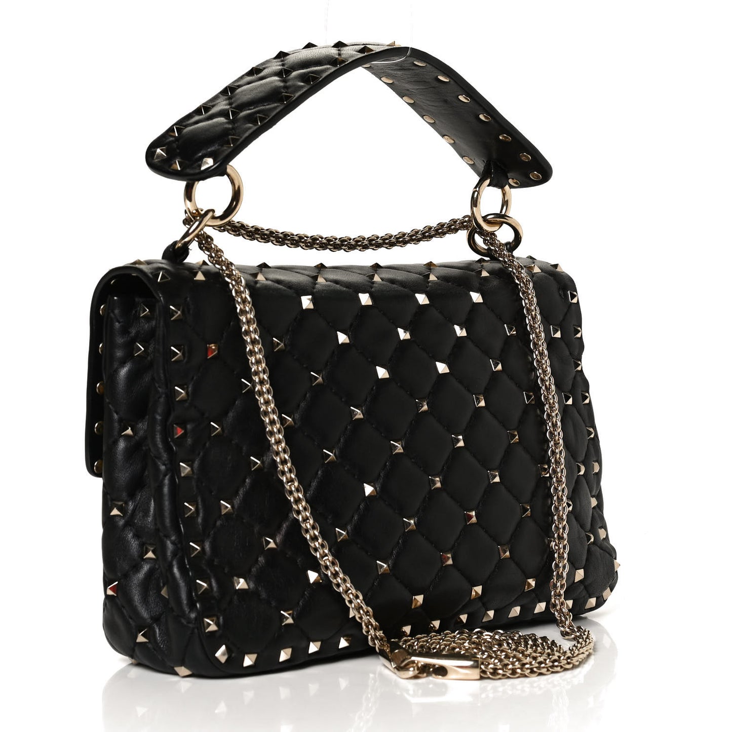 Lambskin Medium Rockstud Spike Shoulder Bag Black