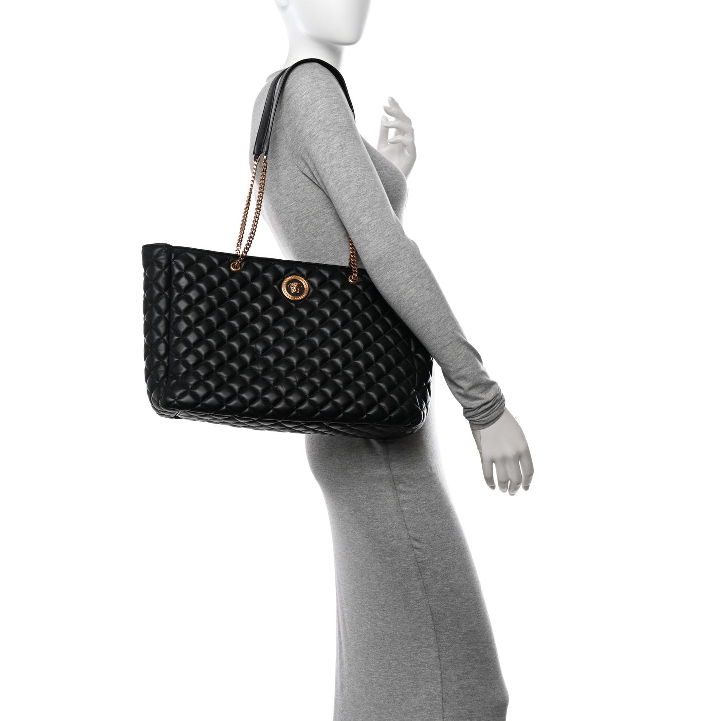 Nappa Quilted La Medusa Chain Tote Black