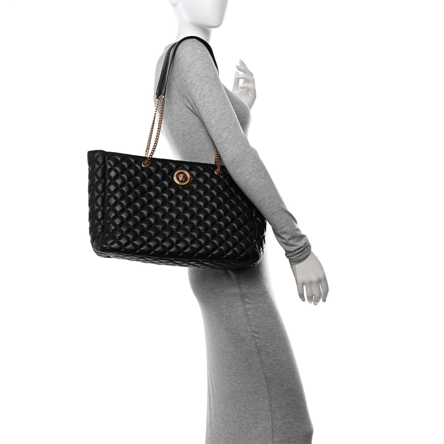 Versace Nappa Quilted La Medusa Chain Tote Black 2 of 9