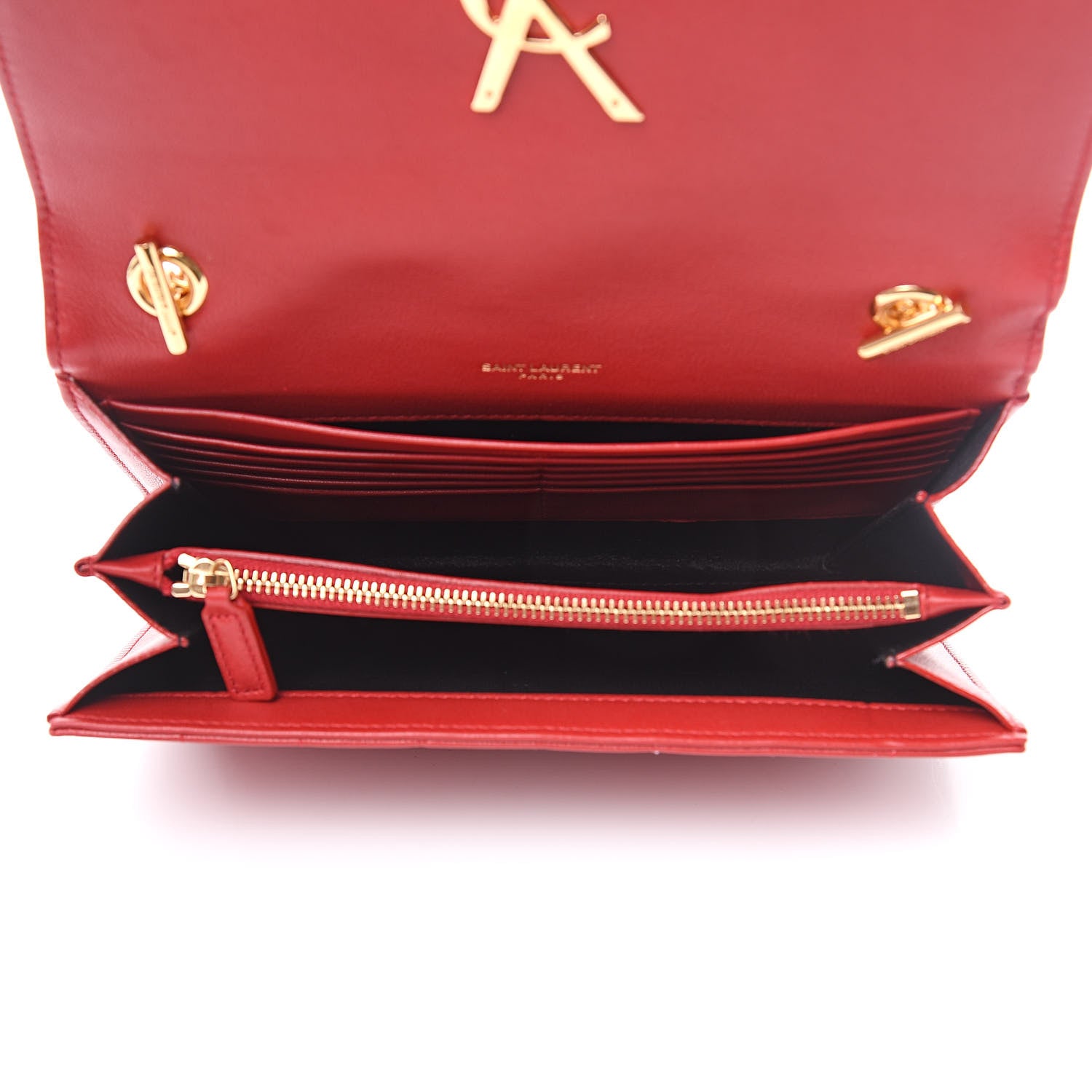 Saint Laurent Lambskin Matelasse Monogram Vicky Chain Wallet Rouge Eros 5 of 7