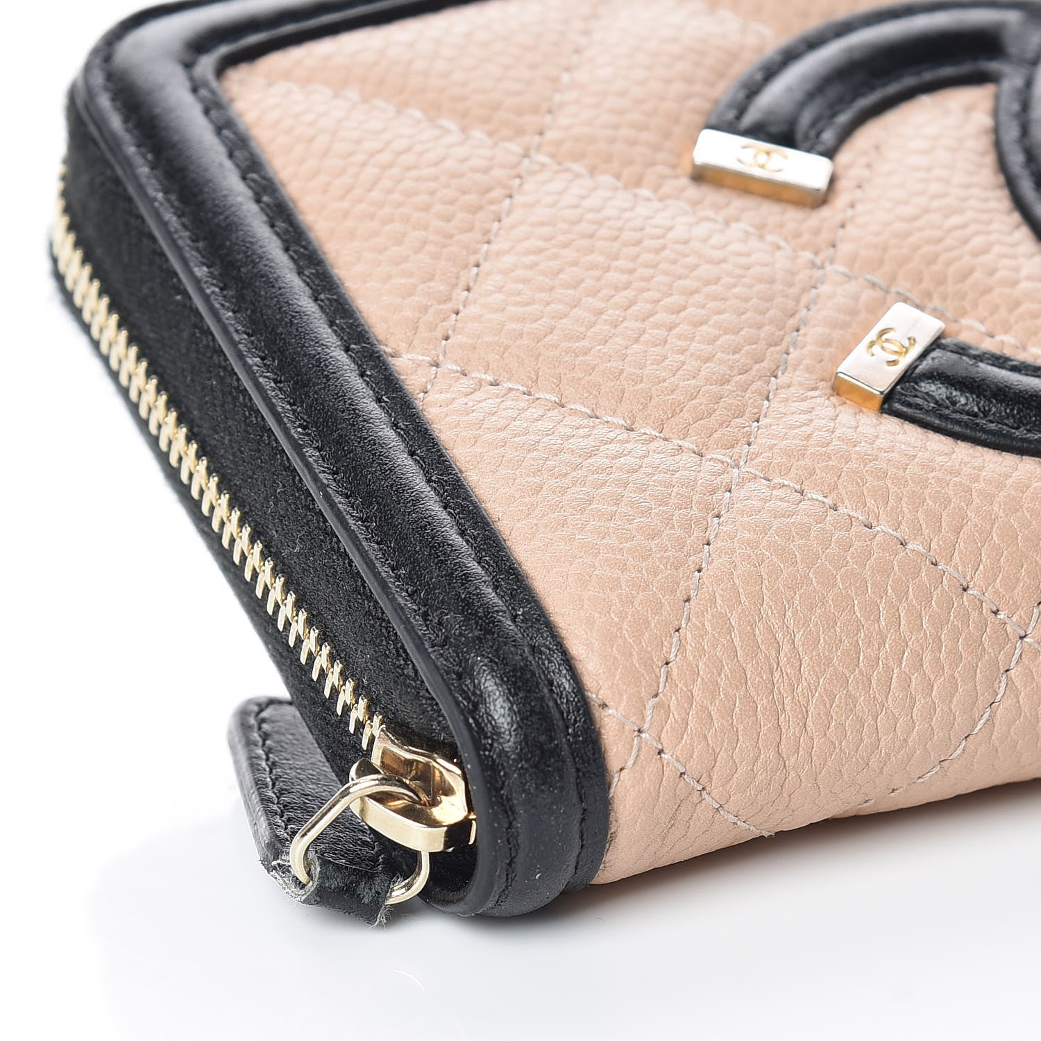 Chanel Caviar Quilted Small Filigree Zip Around Wallet Beige Black 5 of 15