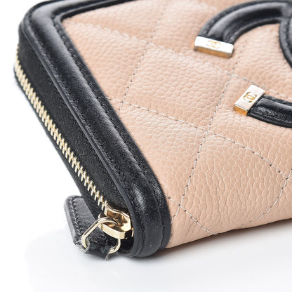Chanel Caviar Quilted Small Filigree Zip Around Wallet Beige Black 5 of 15