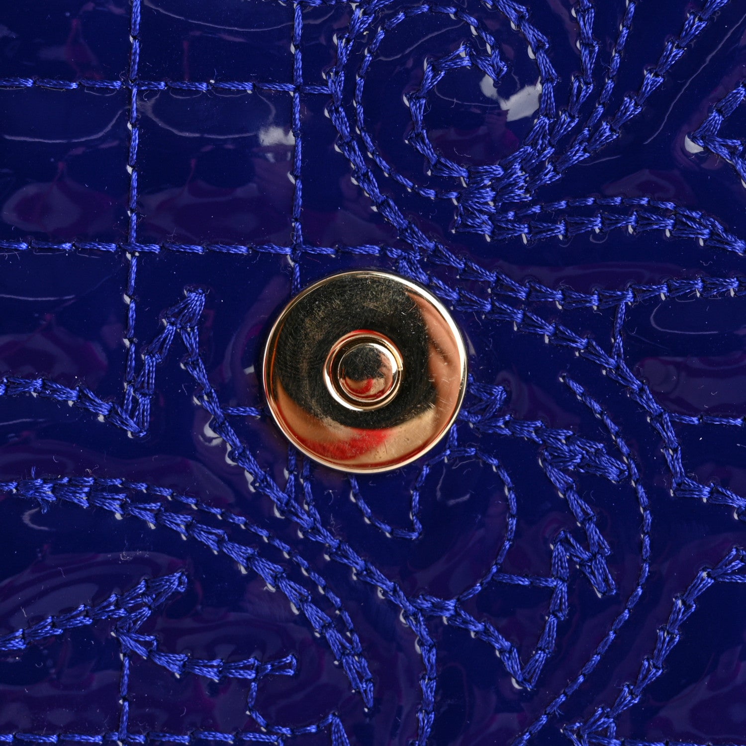 Versace Patent Barocco Quilted Vanitas Chain Pouch Poison Blue