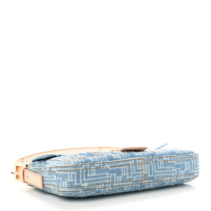 Fendi Denim Alligator Crystal Baguette Blue 4 of 8