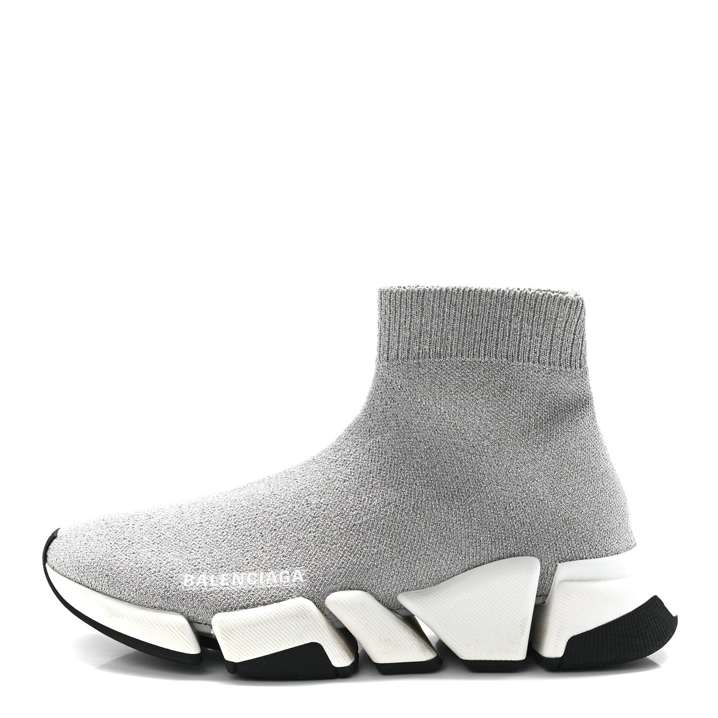 Laminated Knit Bi-Color Sole Womens Speed 2.0 Sneakers 37 Silver White Black