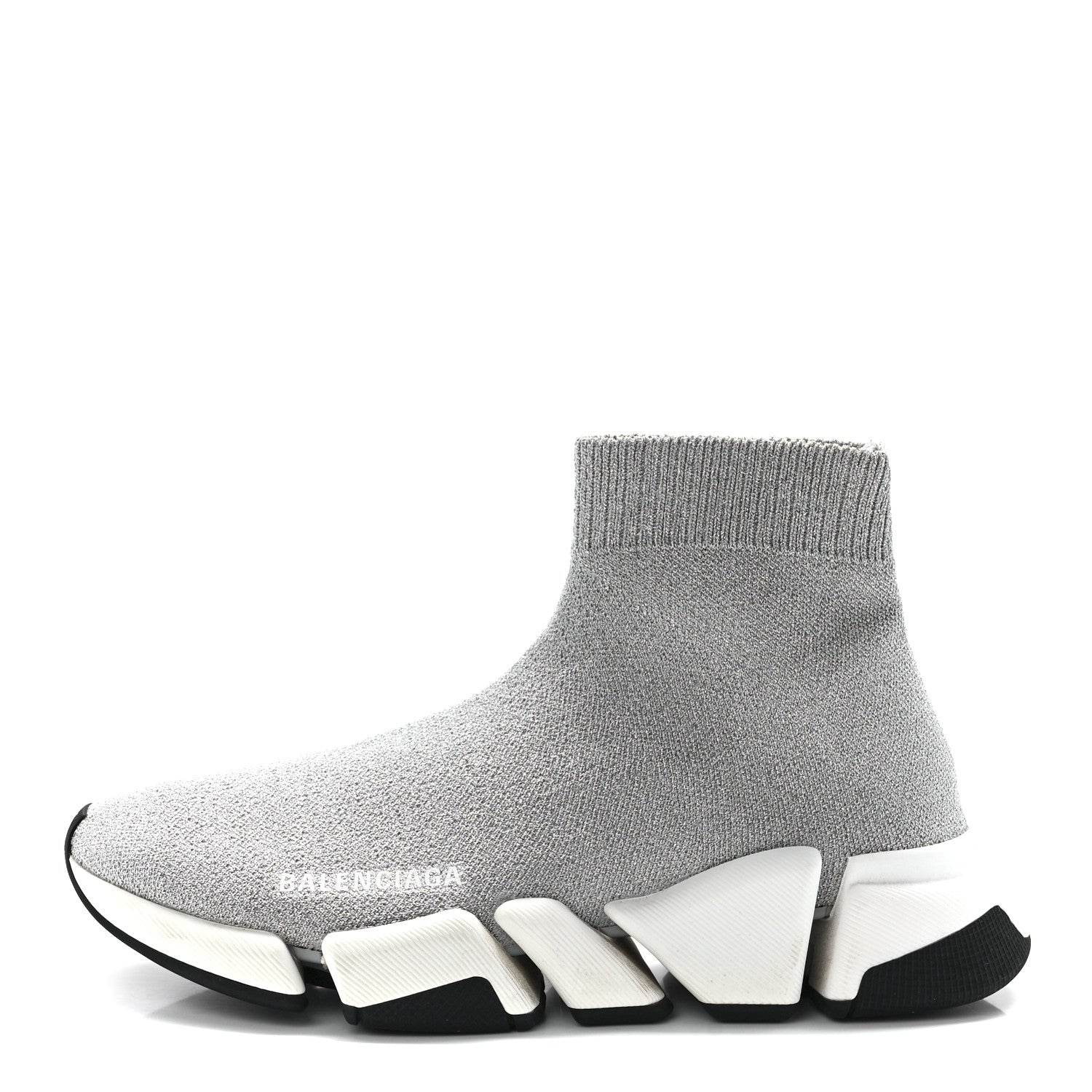 Balenciaga Laminated Knit Bi-Color Sole Womens Speed 2.0 Sneakers 37 Silver White Black 1 of 9