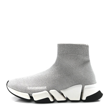 Balenciaga Laminated Knit Bi-Color Sole Womens Speed 2.0 Sneakers 37 Silver White Black 1 of 9