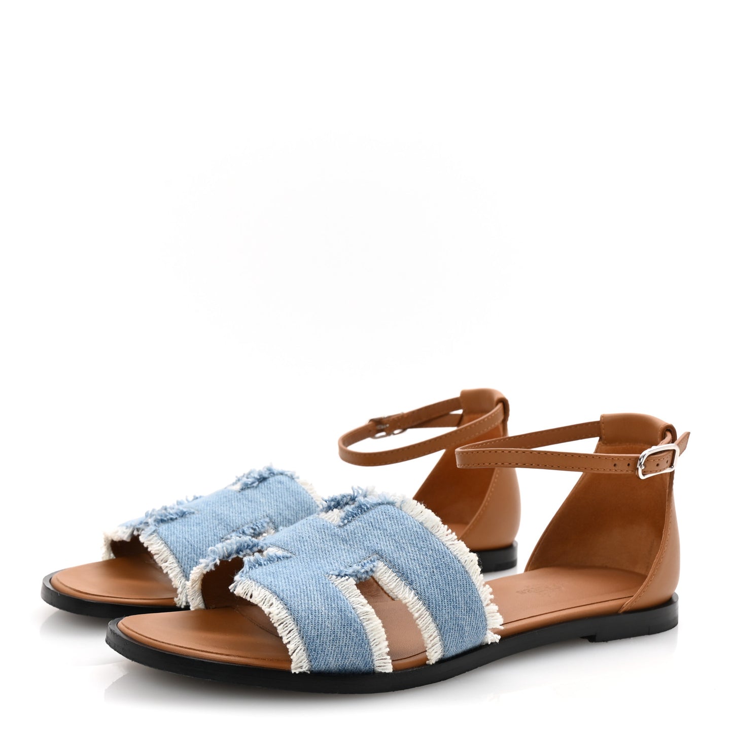 Denim Fringe Santorini Sandals 39 Bleu Clair Naturel