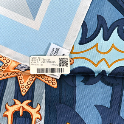 Hermes Silk Brides Et Destin Scarf 90 Blue Jean Mordore Ciel 3 of 3