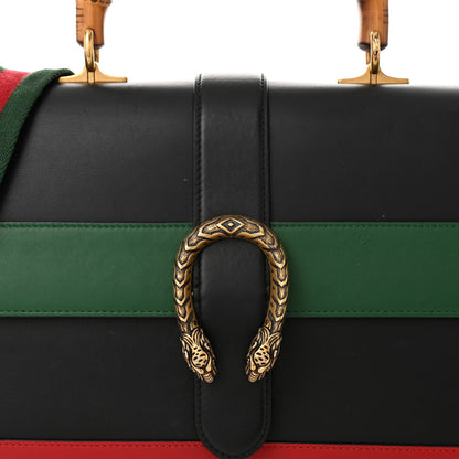 Gucci Calfskin Bamboo Web Large Dionysus Top Handle Bag Black Bright Evergreen Hibiscus Red 8 of 12