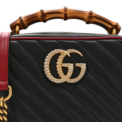 Gucci Vintage Effect Calfskin Matelasse Diagonal Small Torchon GG Marmont Bamboo Top Handle Shoulder Bag Black Romantic Cherry 9 of 11