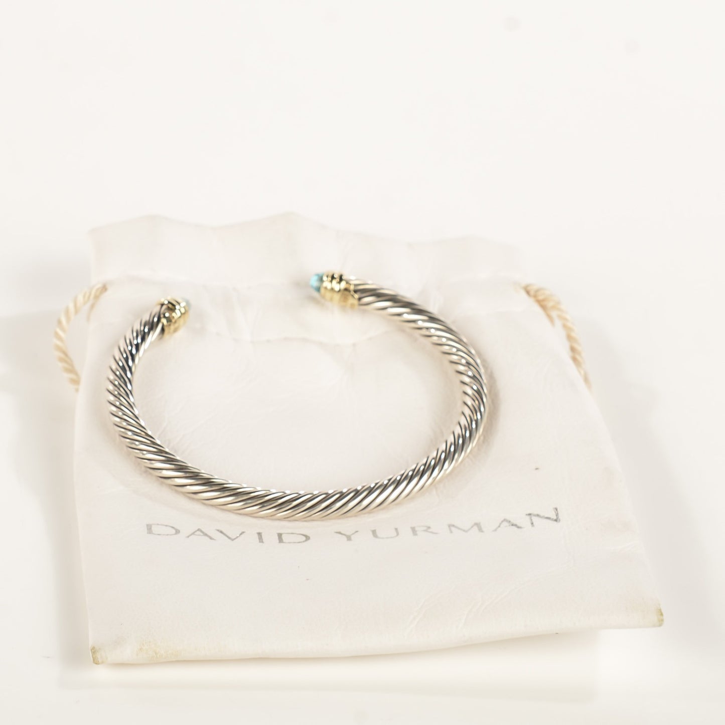 Sterling Silver 14K Yellow Gold Blue Topaz 5mm Cable Classics Petite Color Bracelet