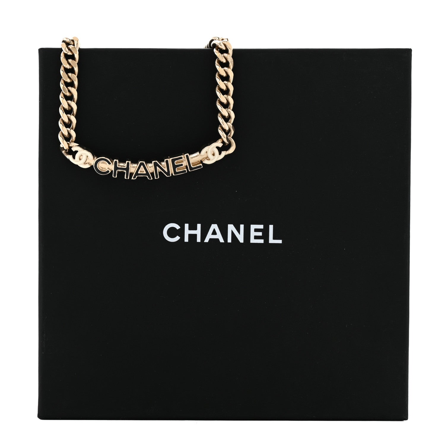 Chanel Enamel Metal Logo Choker Necklace Gold Black White 6 of 6