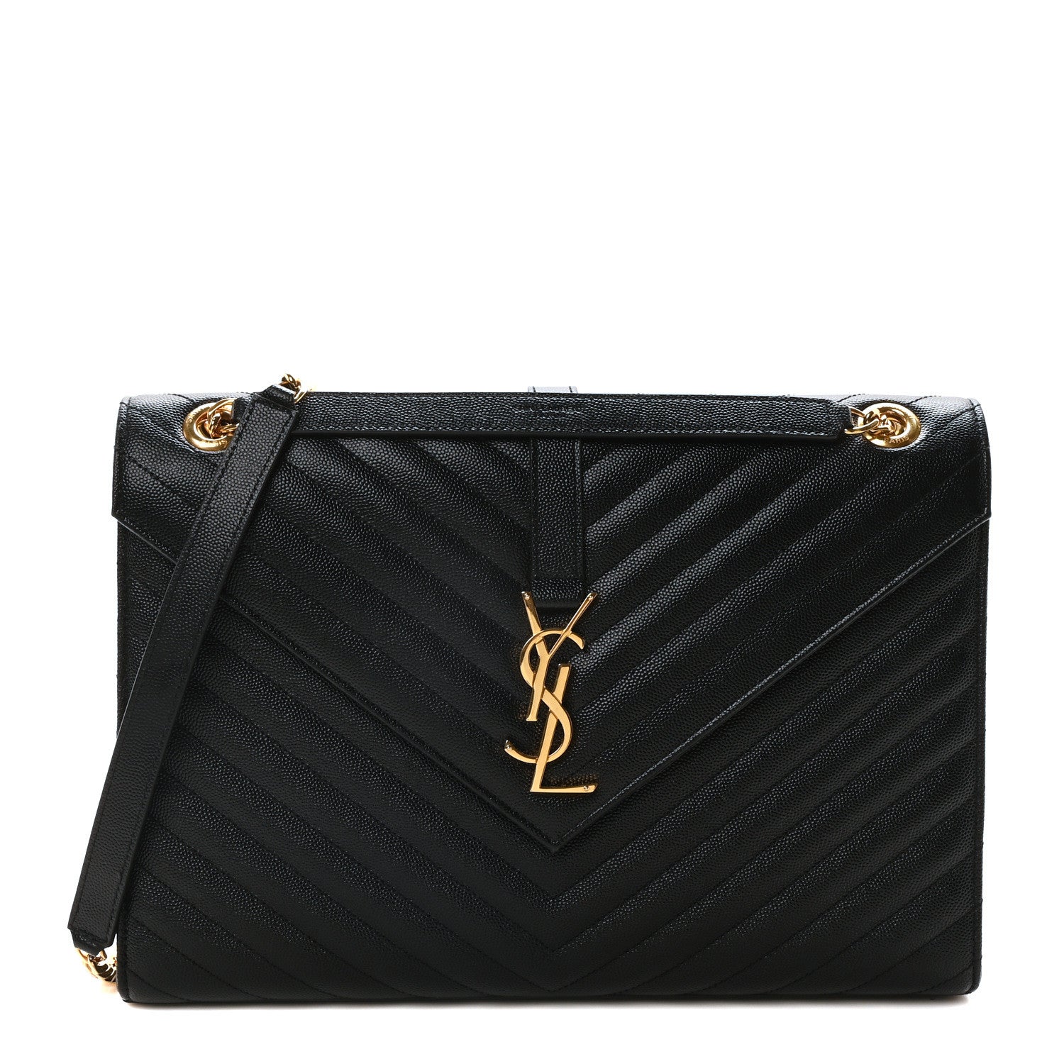 Saint Laurent Grain De Poudre Matelasse Chevron Large Monogram Satchel Black 1 of 10