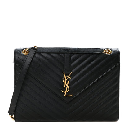 Saint Laurent Grain De Poudre Matelasse Chevron Large Monogram Satchel Black 1 of 10