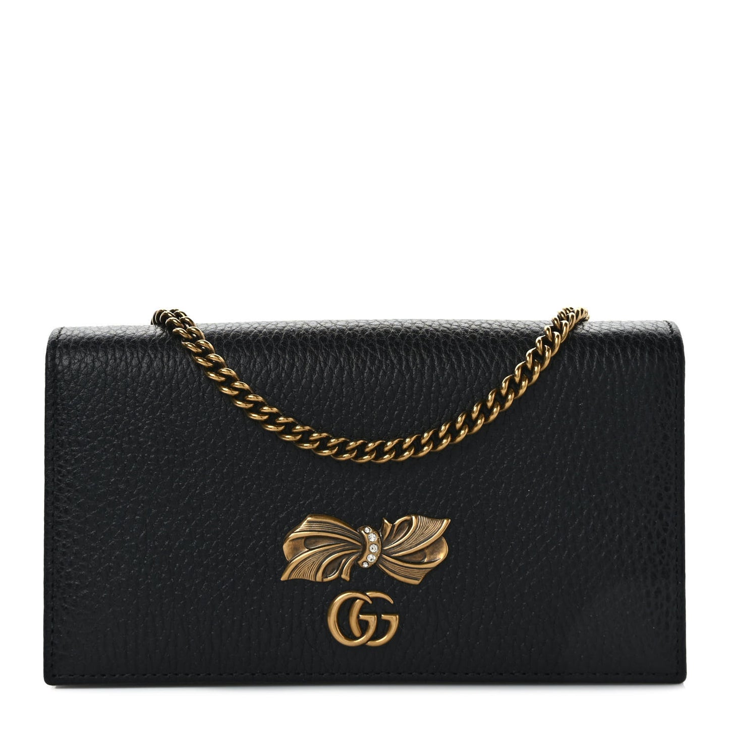 Calfskin GG Marmont Bow Chain Wallet Black