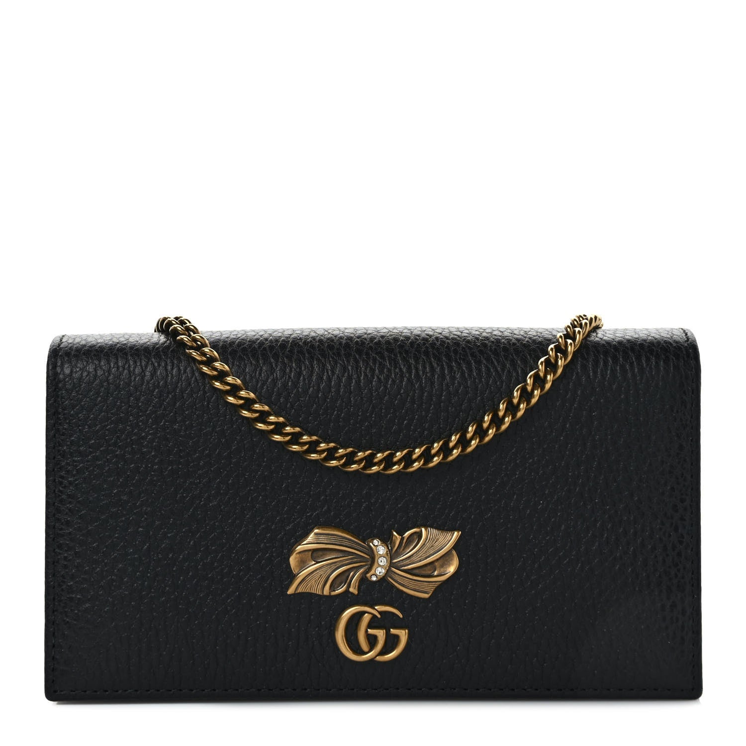 Gucci Calfskin GG Marmont Bow Chain Wallet Black 1 of 9