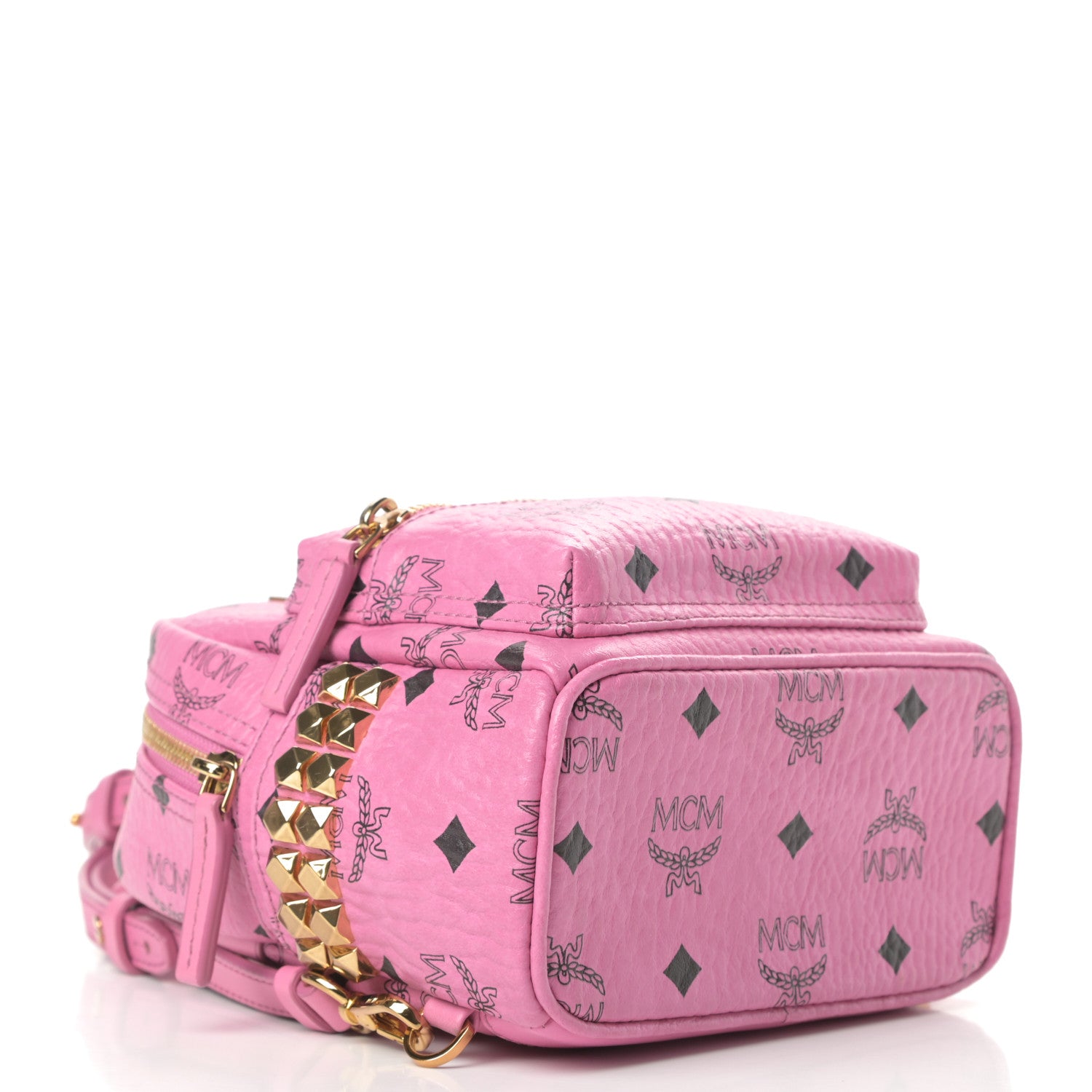 MCM Visetos Side Stud X-Mini Stark Bebe Boo Backpack Pink 4 of 10