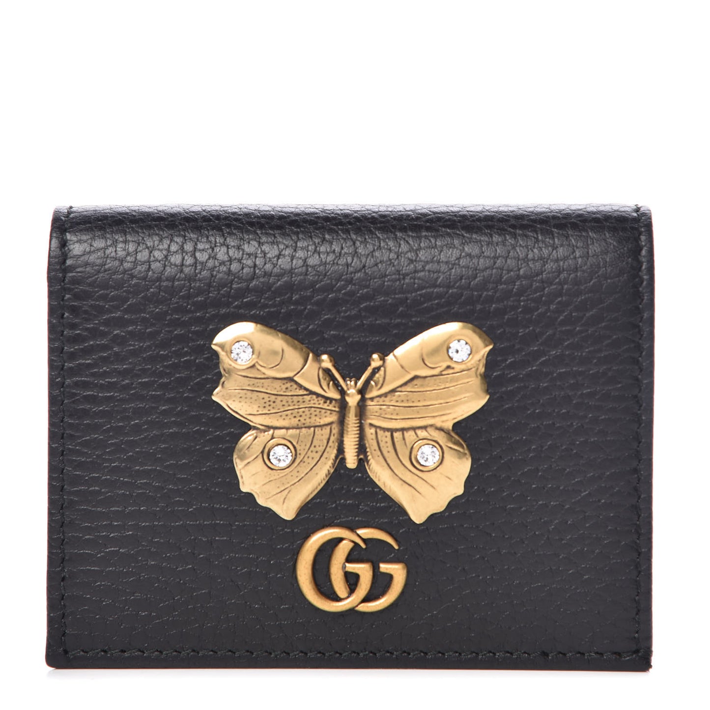 Pebbled Calfskin Butterfly Card Case Black