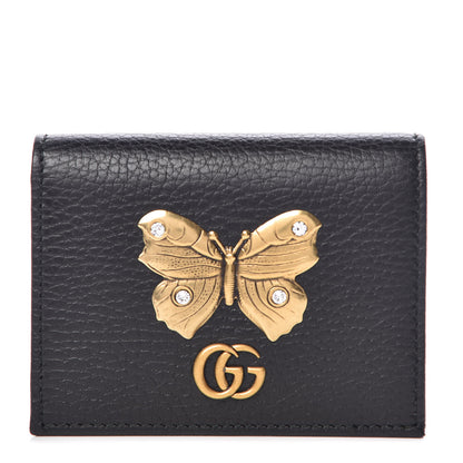 Gucci Pebbled Calfskin Butterfly Card Case Black 1 of 8
