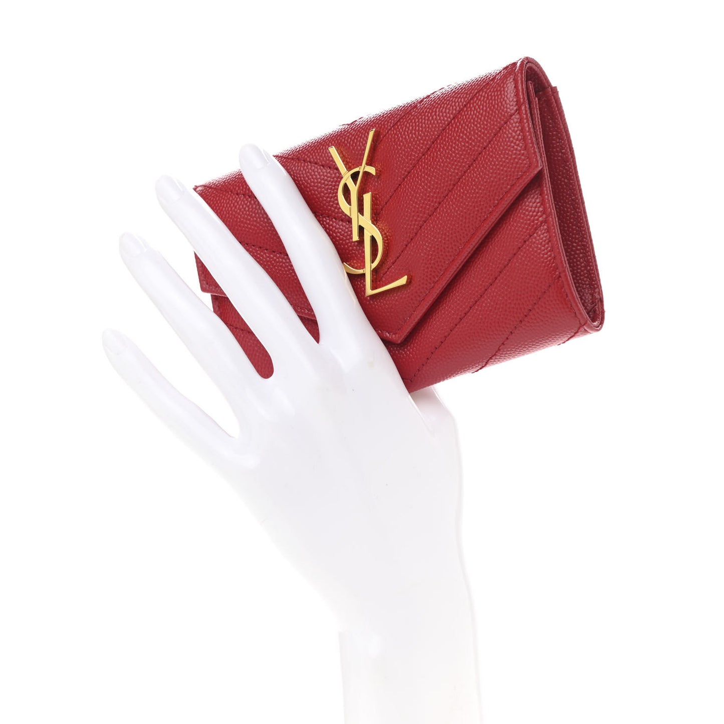 Grain De Poudre Matelasse Chevron Small Monogram Envelope Wallet Rouge Eros