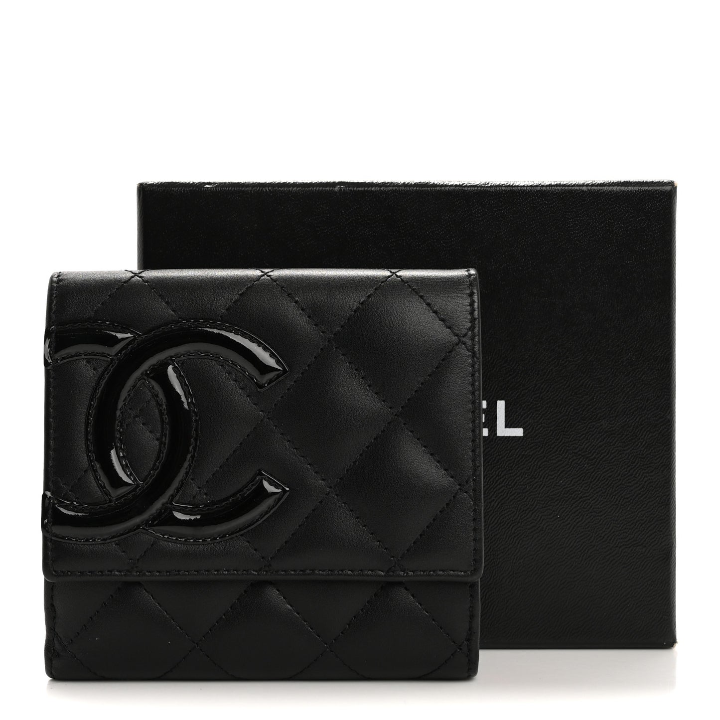 Calfskin Quilted Cambon Flap Wallet Black