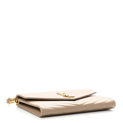 Saint Laurent Grain De Poudre Matelasse Chevron Monogram Envelope Clutch Dark Beige 4 of 8