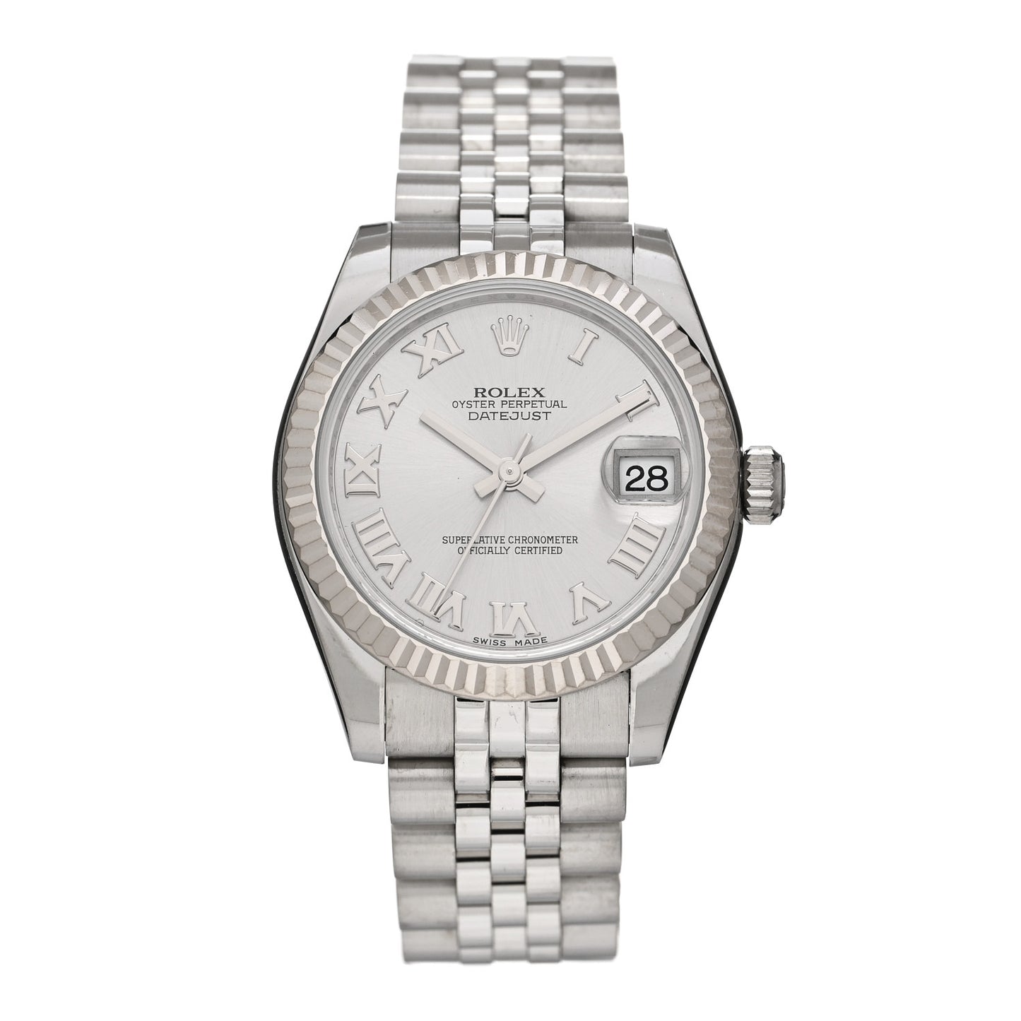 Stainless Steel 18K White Gold 31mm Oyster Perpetual Datejust Watch Silver Roman 178274