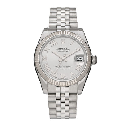 Rolex Stainless Steel 18K White Gold 31mm Oyster Perpetual Datejust Watch Silver Roman 178274 1 of 5