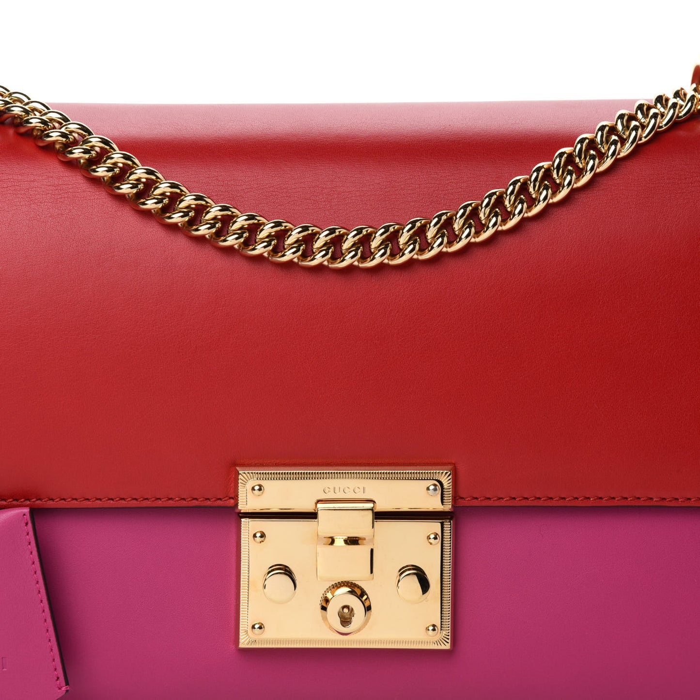 Moon Calfskin Bi-Color Medium Padlock Shoulder Bag New Rosette Hibiscus Red