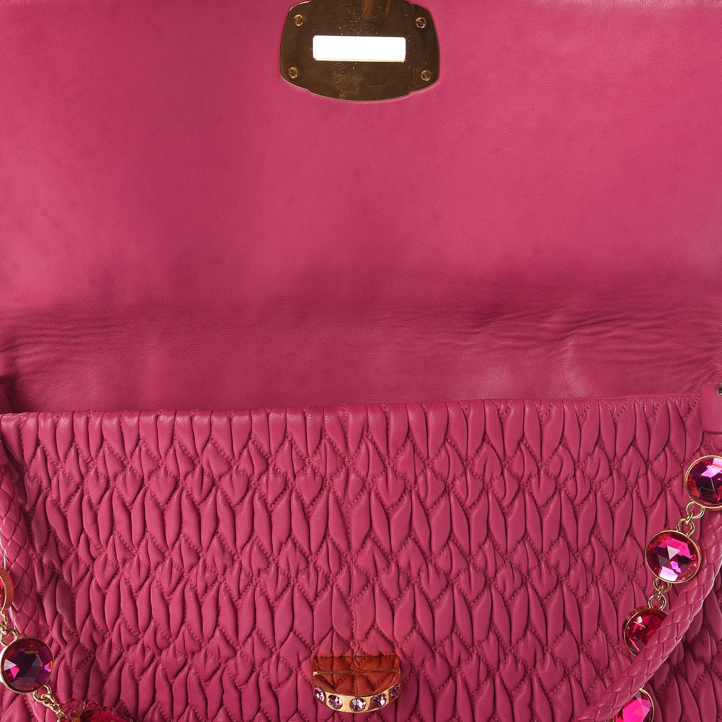 Nappa Matelasse Crystal Flap Clutch Fuxia