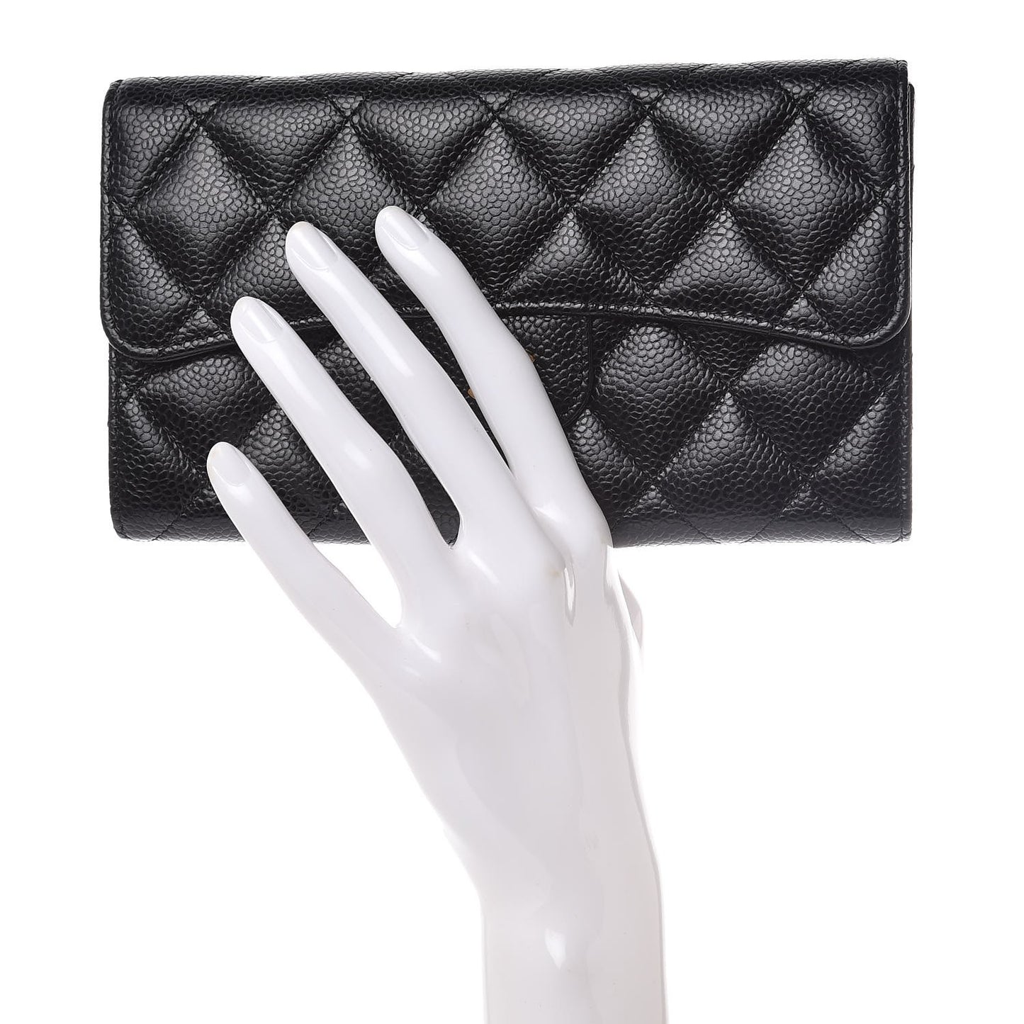 Caviar Quilted Large Flap Wallet Black