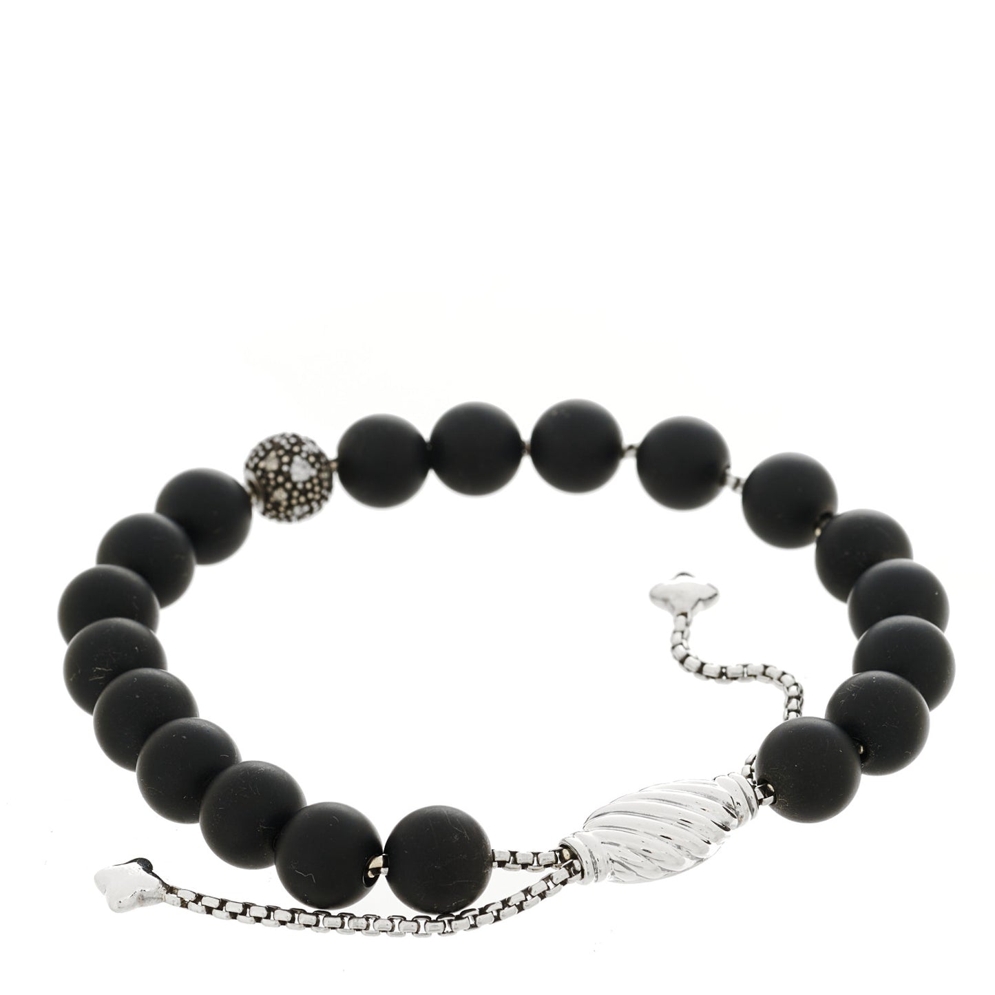 Sterling Silver Black Onyx Diamond Spiritual Beads Bracelet