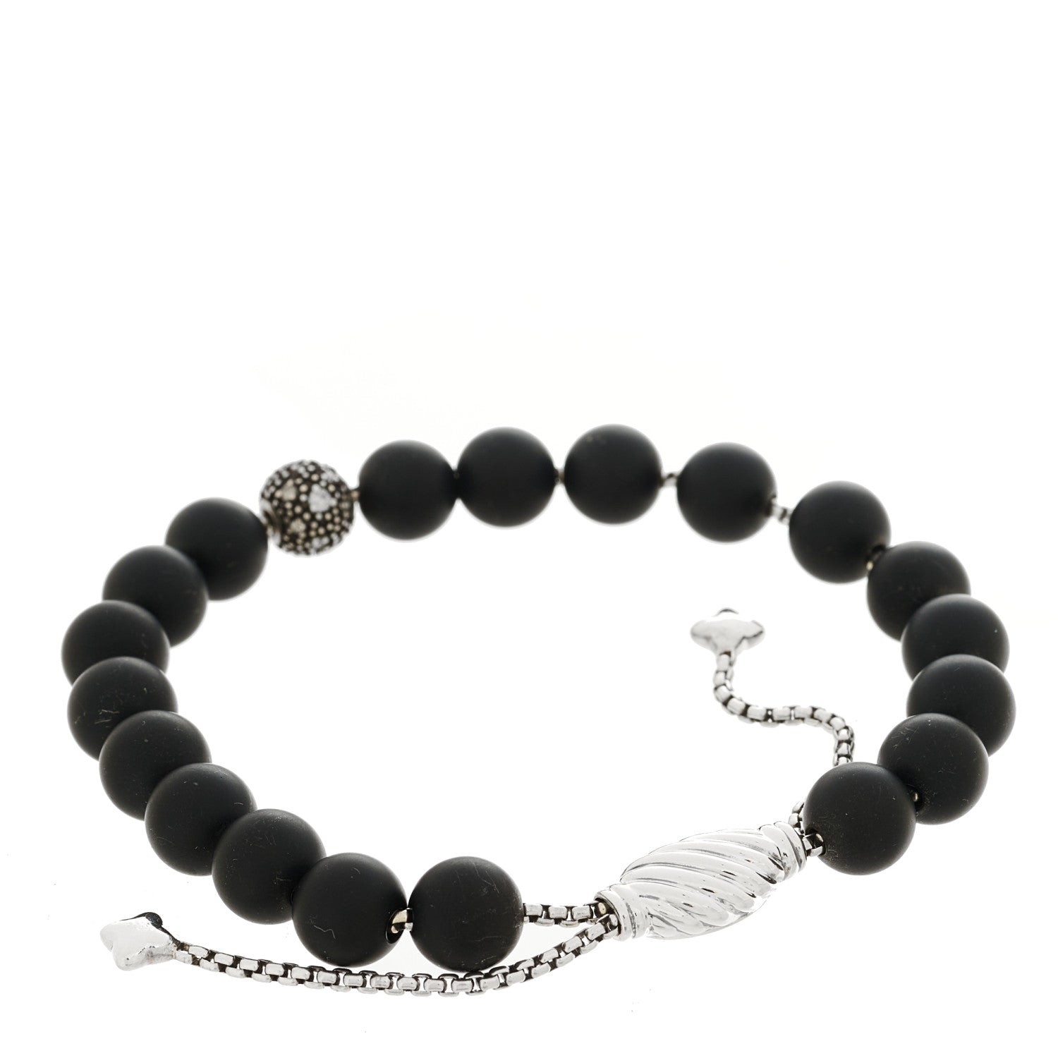 David Yurman Sterling Silver Black Onyx Diamond Spiritual Beads Bracelet 2 of 3
