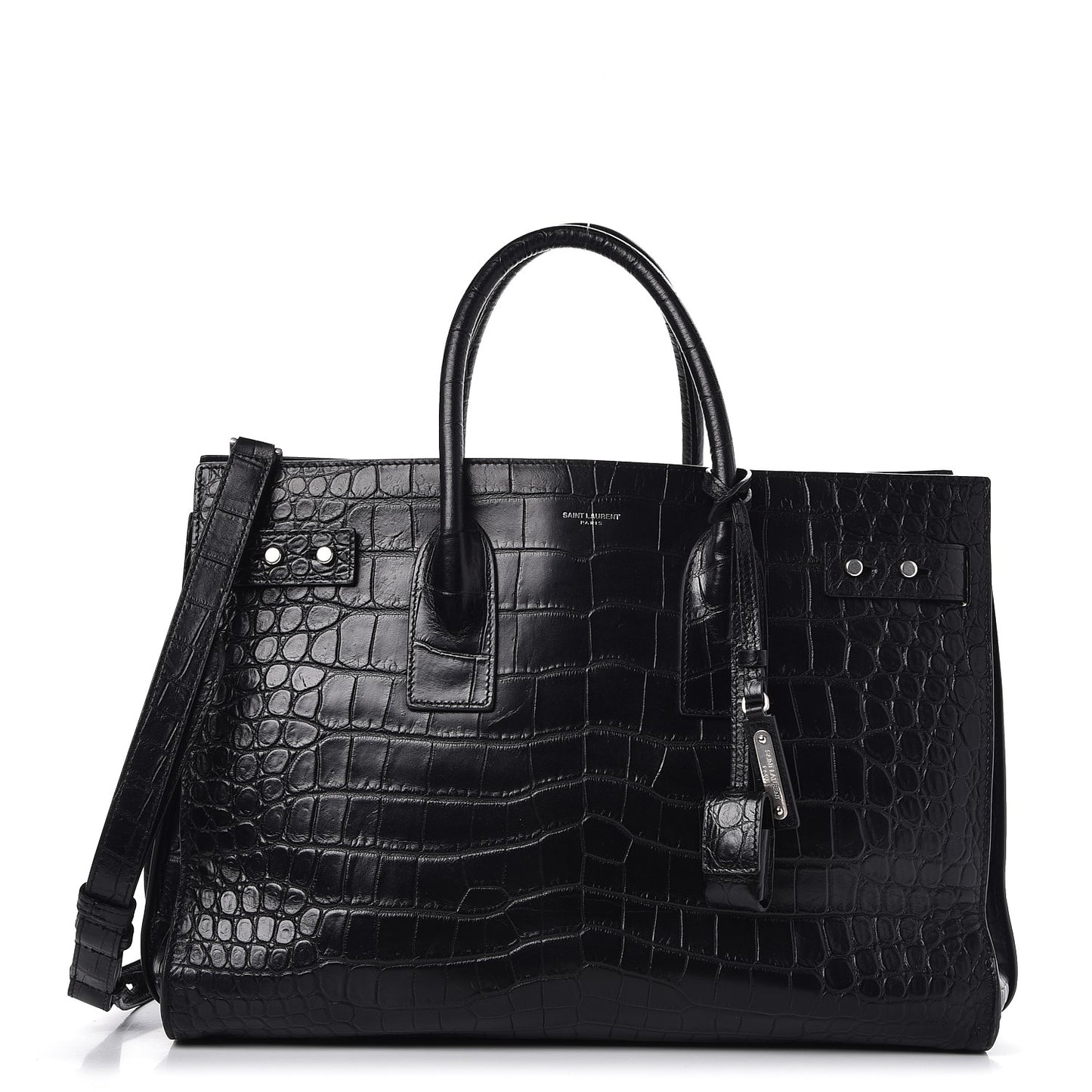 Calfskin Crocodile Embossed Medium Supple Sac de Jour Black
