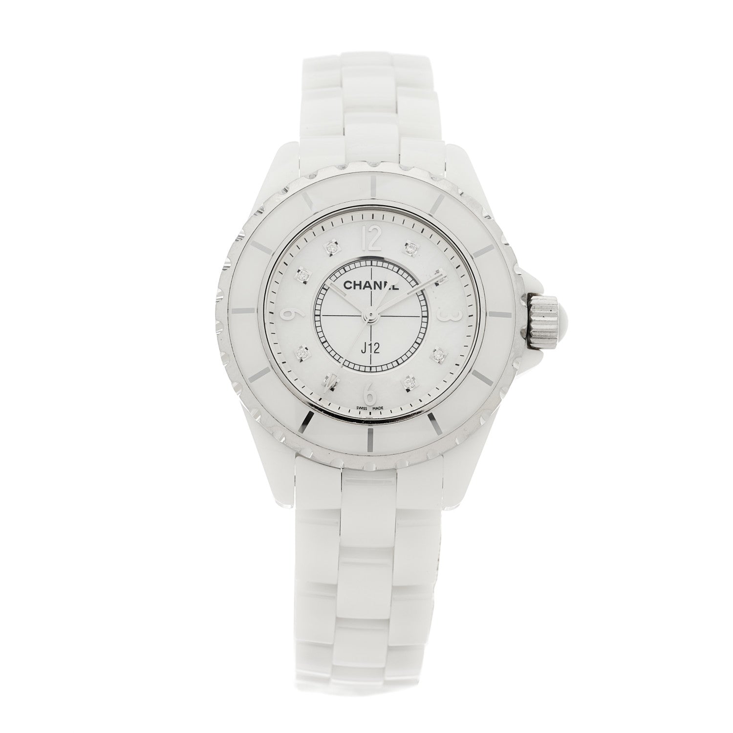 Chanel Stainless Steel Ceramic Diamond 33mm J12 Quartz Watch White 1 of 4