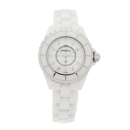 Chanel Stainless Steel Ceramic Diamond 33mm J12 Quartz Watch White 1 of 4
