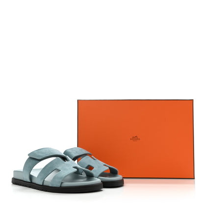 Hermes Suede Goatskin Womens Chypre Sandals 37 Vert d'eau 9 of 9