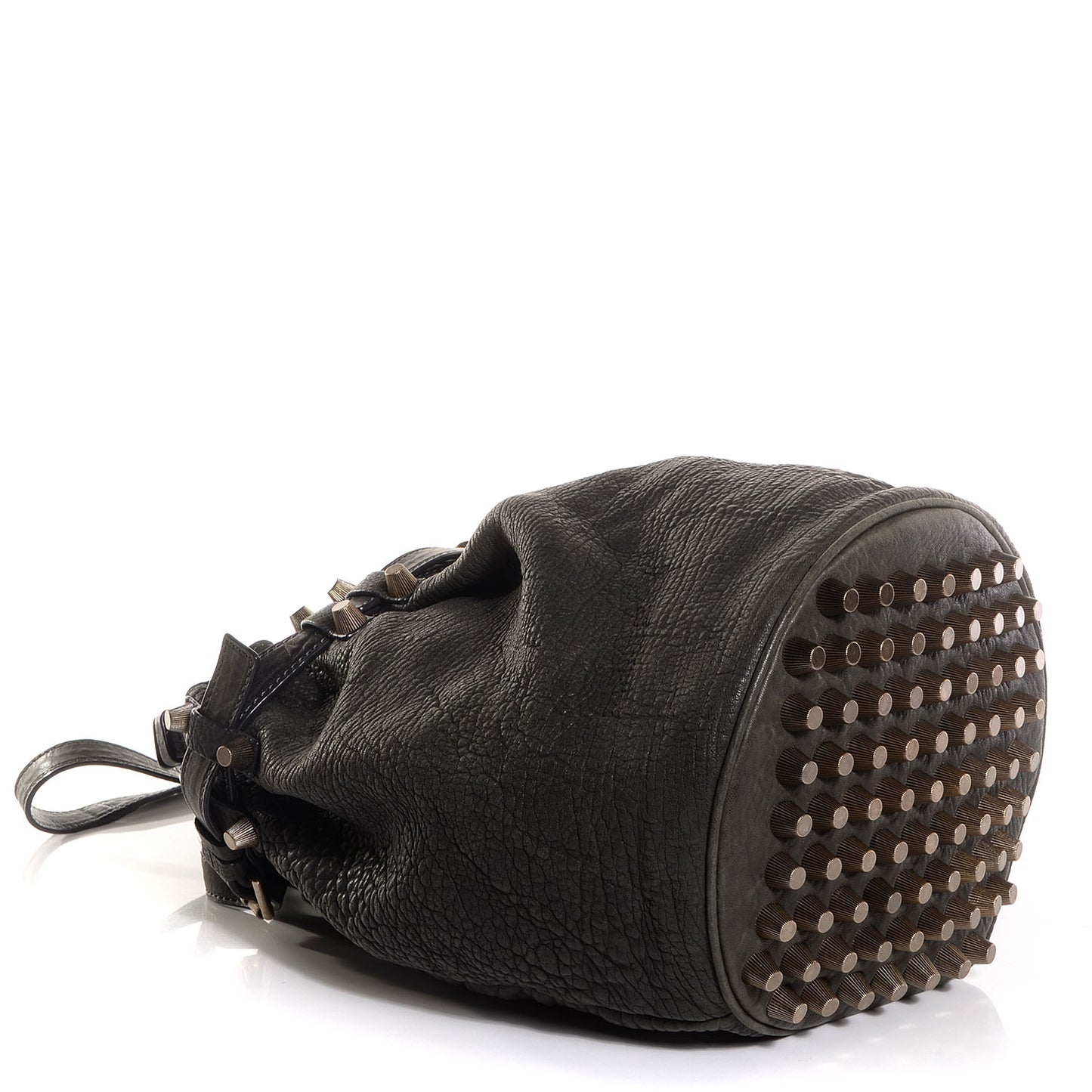 Pebbled Leather Antique Brass Diego Bucket Bag Charcoal
