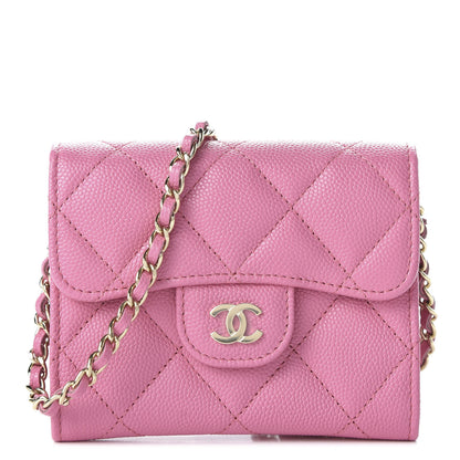 Chanel Caviar Quilted Flap Card Holder On Chain Pink 1 of 11