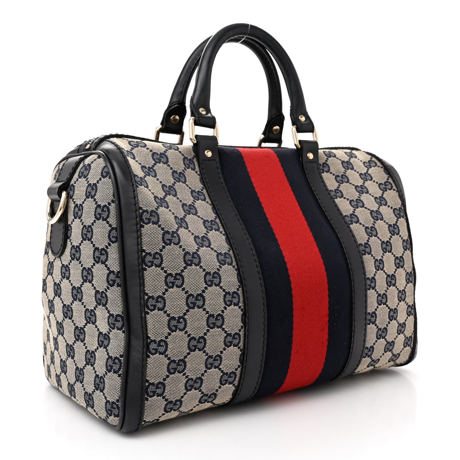 Gucci Monogram Selleria Calfskin Vintage Web Medium Boston Beige Blue 3 of 13